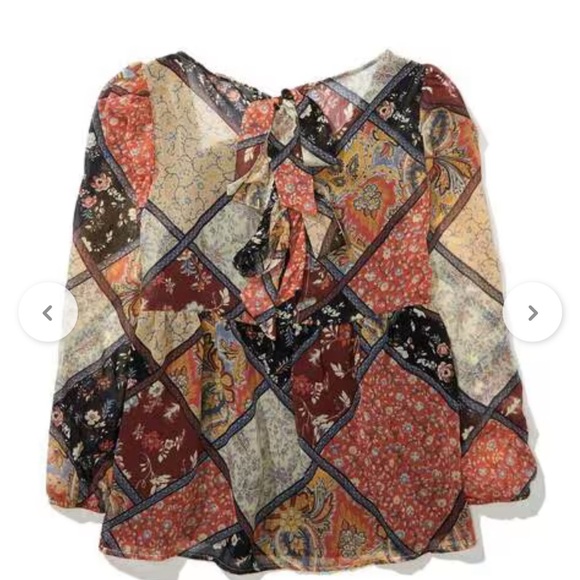 American Eagle Patchwork Blouse with Tie-Up Back - Picture 2 of 7